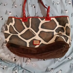 Dooney & Bourke Brown and Red Giraffe Print Tote
